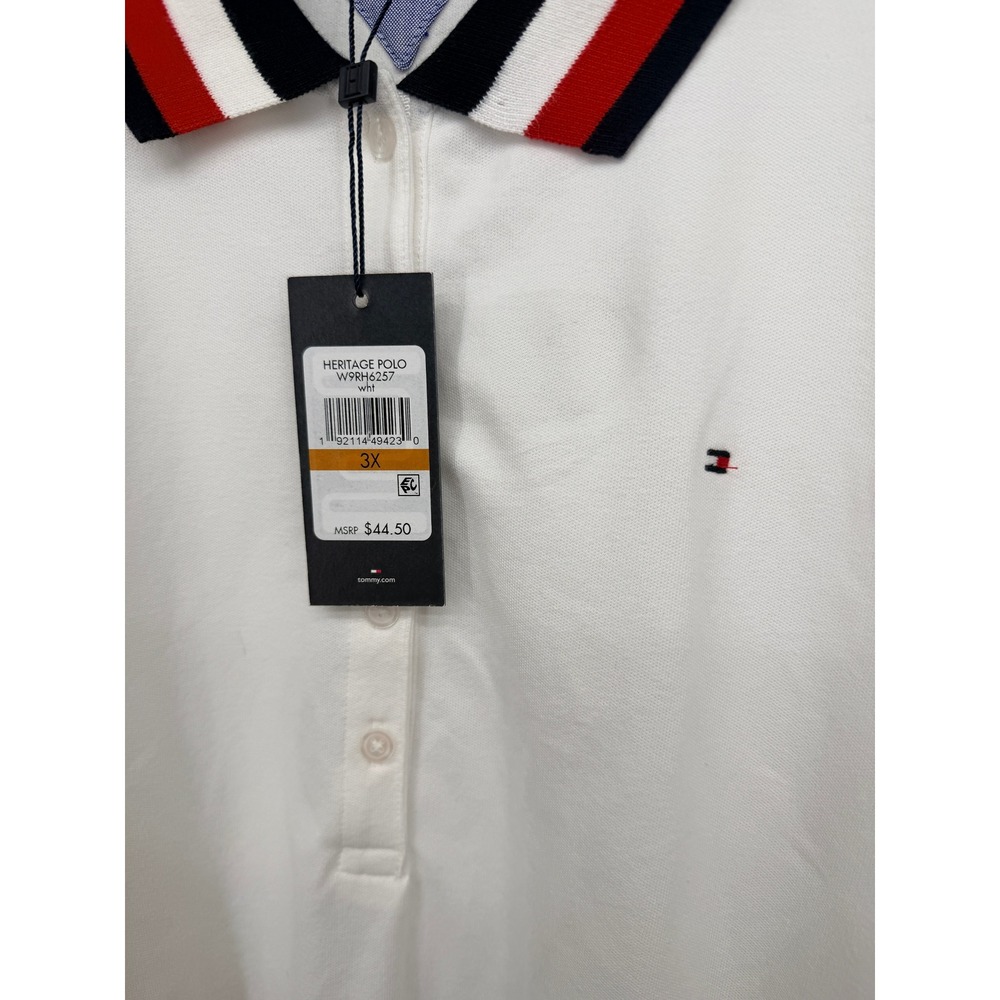 Tommy Hilfiger Heritage Polo Mens 3X White NWT Striped Collar W9RH6257 - Picture 2 of 10
